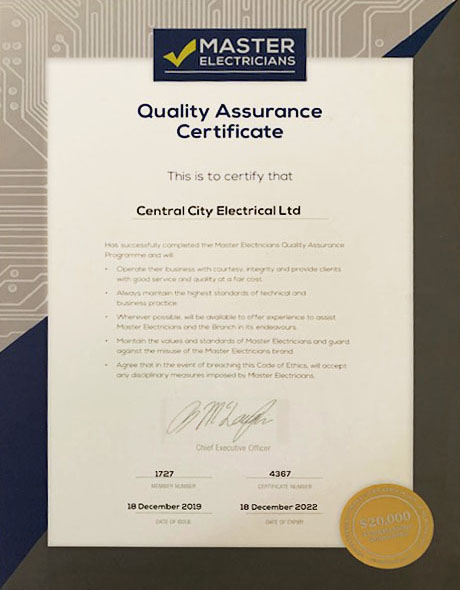 Master electrician - Quality Assurance Certificate